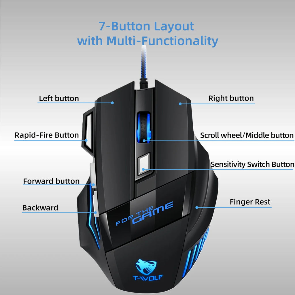 Gaming Mouse 7 Buttons RGB LED Backlight 3200 DPI Wired USB Optical Gamer Mice Ergonomic For PC Laptop Computer CS GO LOL PUBG