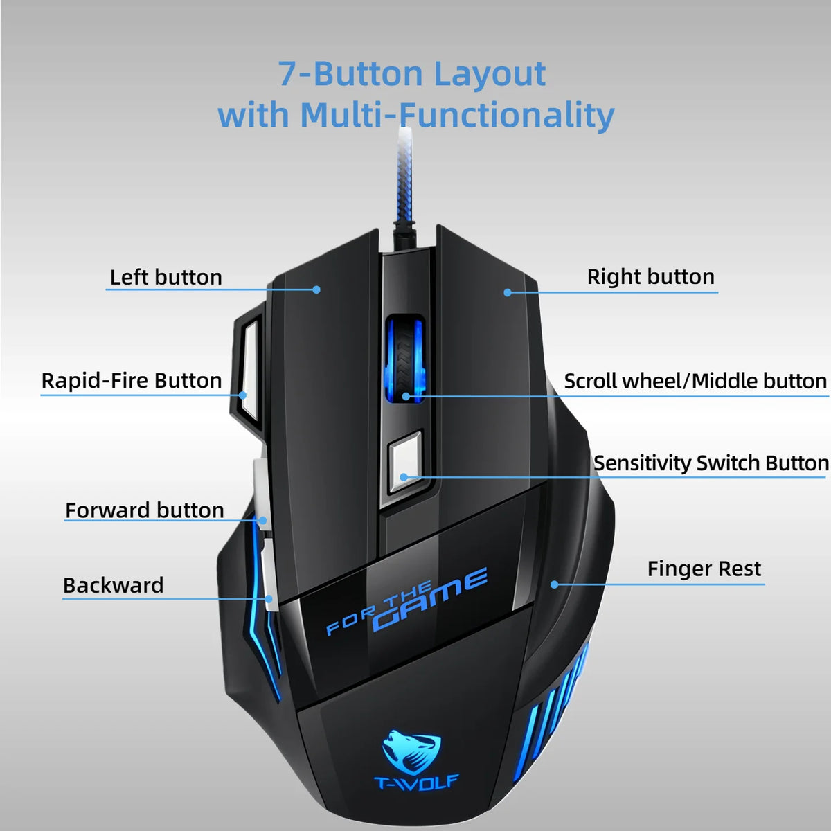Gaming Mouse 7 Buttons RGB LED Backlight 3200 DPI Wired USB Optical Gamer Mice Ergonomic For PC Laptop Computer CS GO LOL PUBG