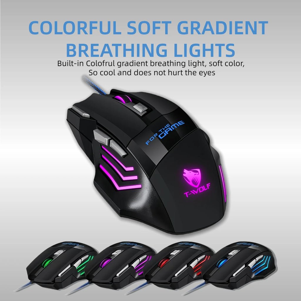 Gaming Mouse 7 Buttons RGB LED Backlight 3200 DPI Wired USB Optical Gamer Mice Ergonomic For PC Laptop Computer CS GO LOL PUBG