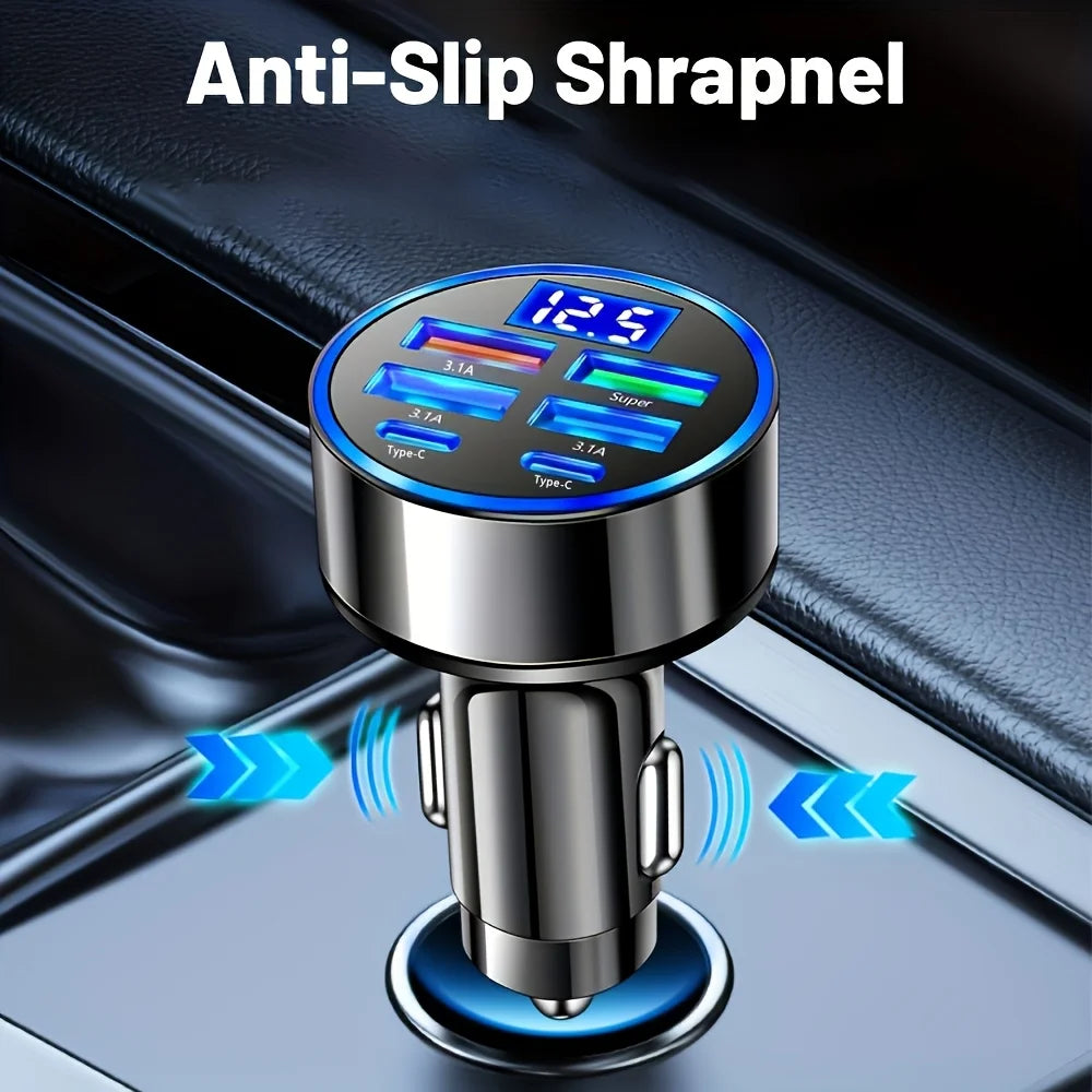 6-in-1 USB Car Charger Digital Voltage Display