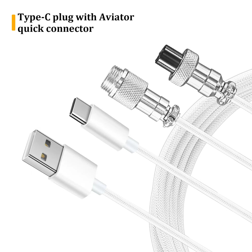 Coiled Keyboard Cable Type C To USB-A Mechanical Keyboard Cable Detachable Metal Aviator Double Sleeved Wire For Gaming Keyboard