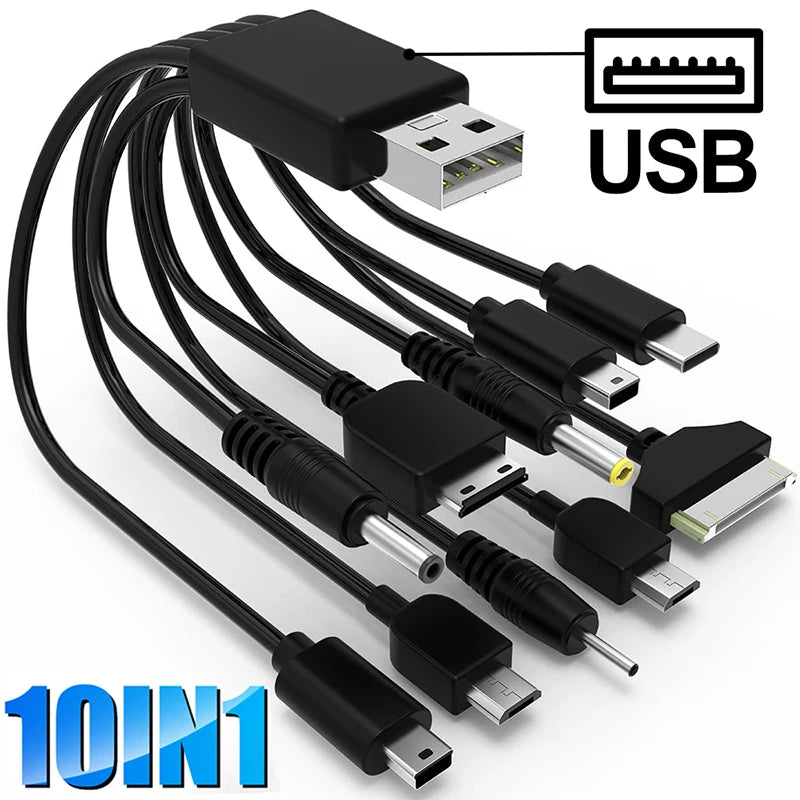 10In1 USB to Multi-ports USB Cable Universal Phone Charging Cable Multi-head Charging Cable Cord For Samsung Nokia Phone Charger