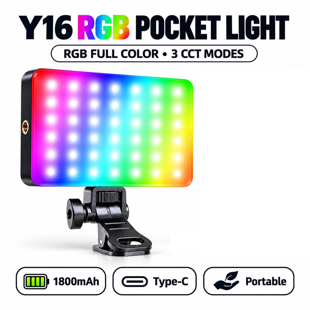 Y16 RGB LED Video Light Portable Pocket Fill Light 3 Color Temperatures for Selfie Vlog Photography Live Streaming