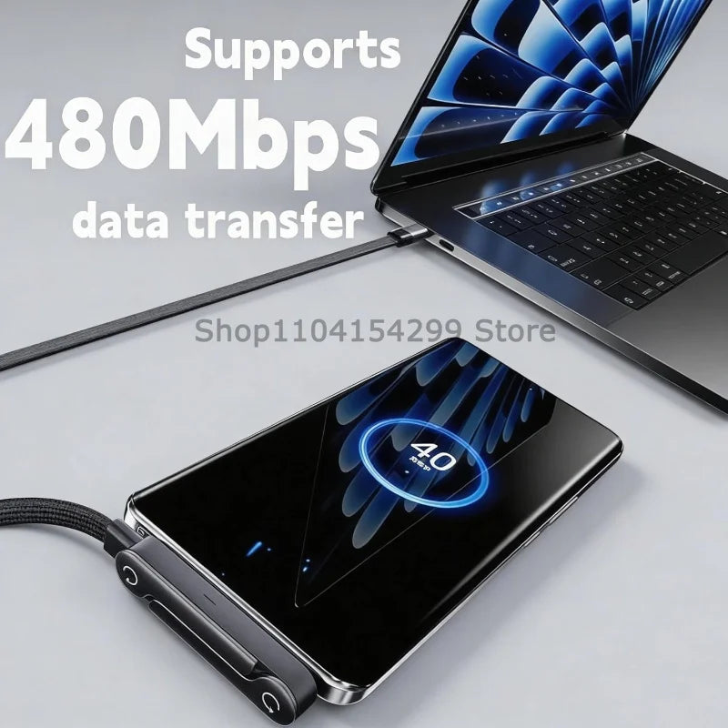 3-in-1 240W Fast Charging Foldable Phone Holder Support Phone Tablet Holder Type-C To USB-C Converter Cell Phone Foldable Holder