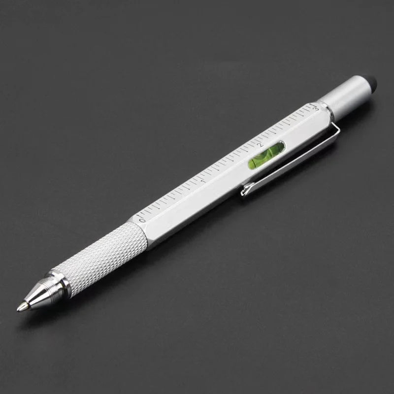 7 in 1 Multifunctional Pen Touch Screen Stylus Capacitive Pen with Screwdriver Ruler Levelgauge Refillable Ballpoint Pencil Tool