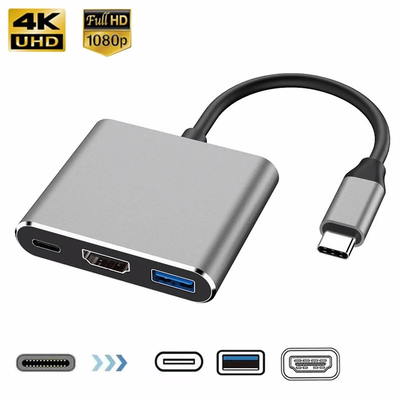 3-in-1 USB-C Hub with HDMI 4K, USB 3.0 & USB-C Charging