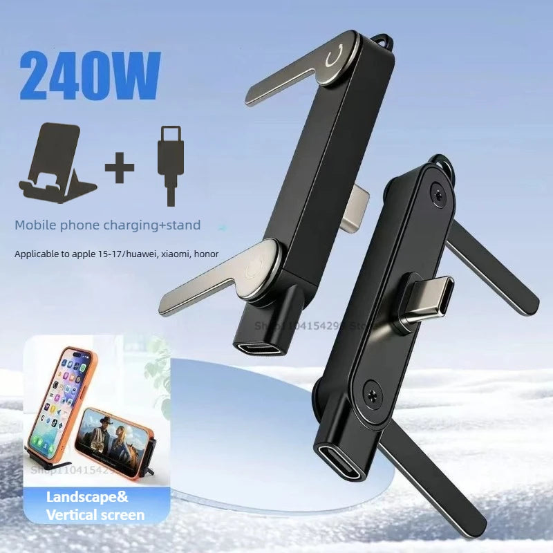 3-in-1 240W Fast Charging Foldable Phone Holder Support Phone Tablet Holder Type-C To USB-C Converter Cell Phone Foldable Holder