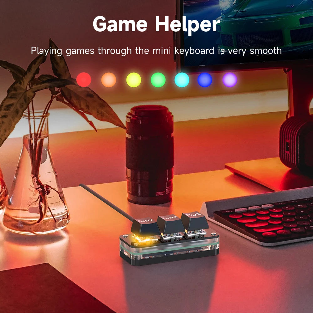 RGB 3 Keys Macro Programming Mini Keyboard for Photoshop Gaming Hotswap Programming Keypad Copy Paste Mini Button Macropad