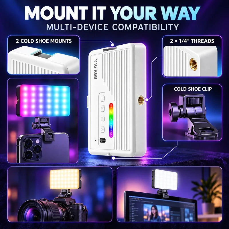 Y16 RGB LED Video Light Portable Pocket Fill Light 3 Color Temperatures for Selfie Vlog Photography Live Streaming