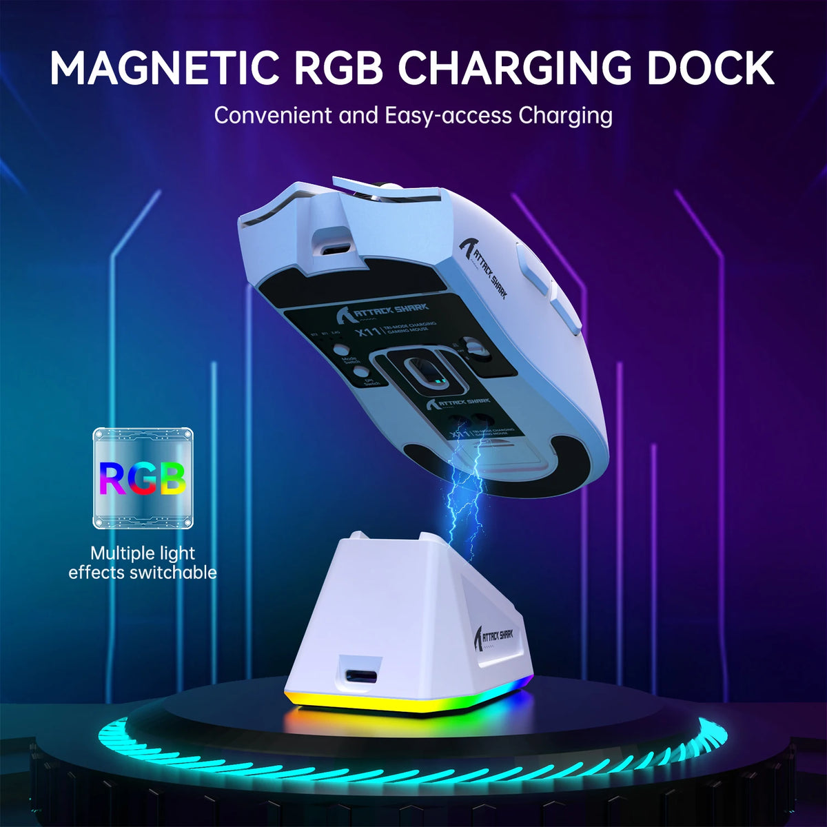 ATTACK SHARK X11 Lightweight Wireless Gaming Mouse with RGB Backlight Charging, Up to 22K DPI, PAW3311 Optical Sensor, HUYU Swit