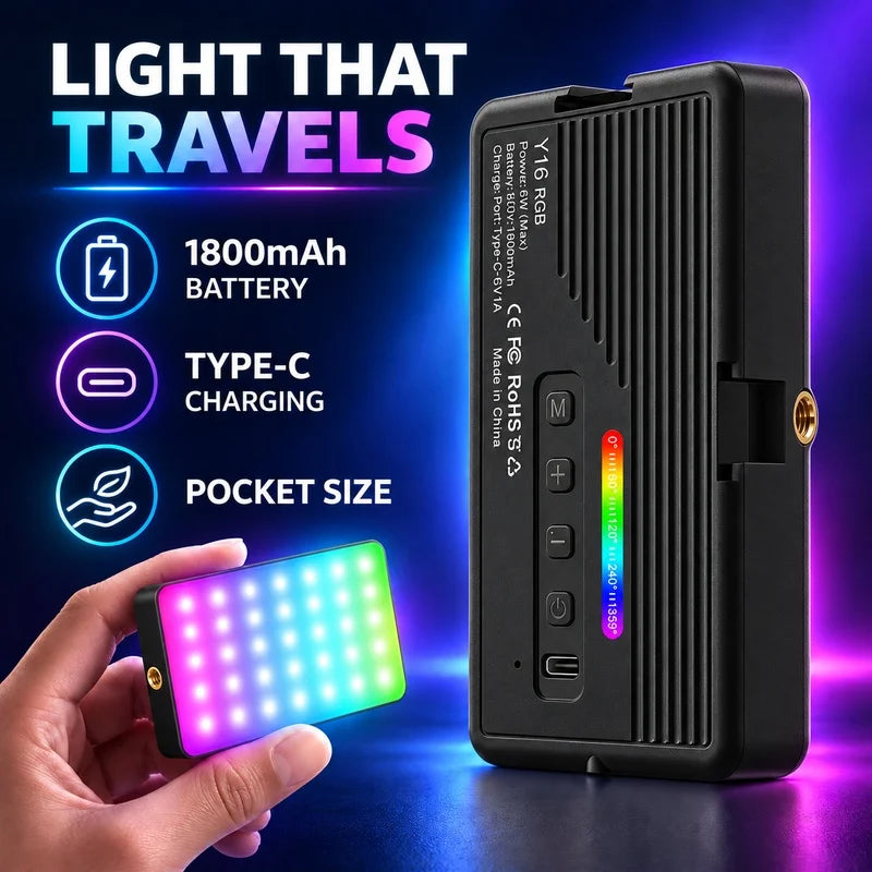 Y16 RGB LED Video Light Portable Pocket Fill Light 3 Color Temperatures for Selfie Vlog Photography Live Streaming