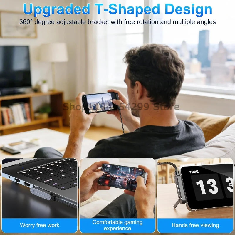 3-in-1 240W Fast Charging Foldable Phone Holder Support Phone Tablet Holder Type-C To USB-C Converter Cell Phone Foldable Holder