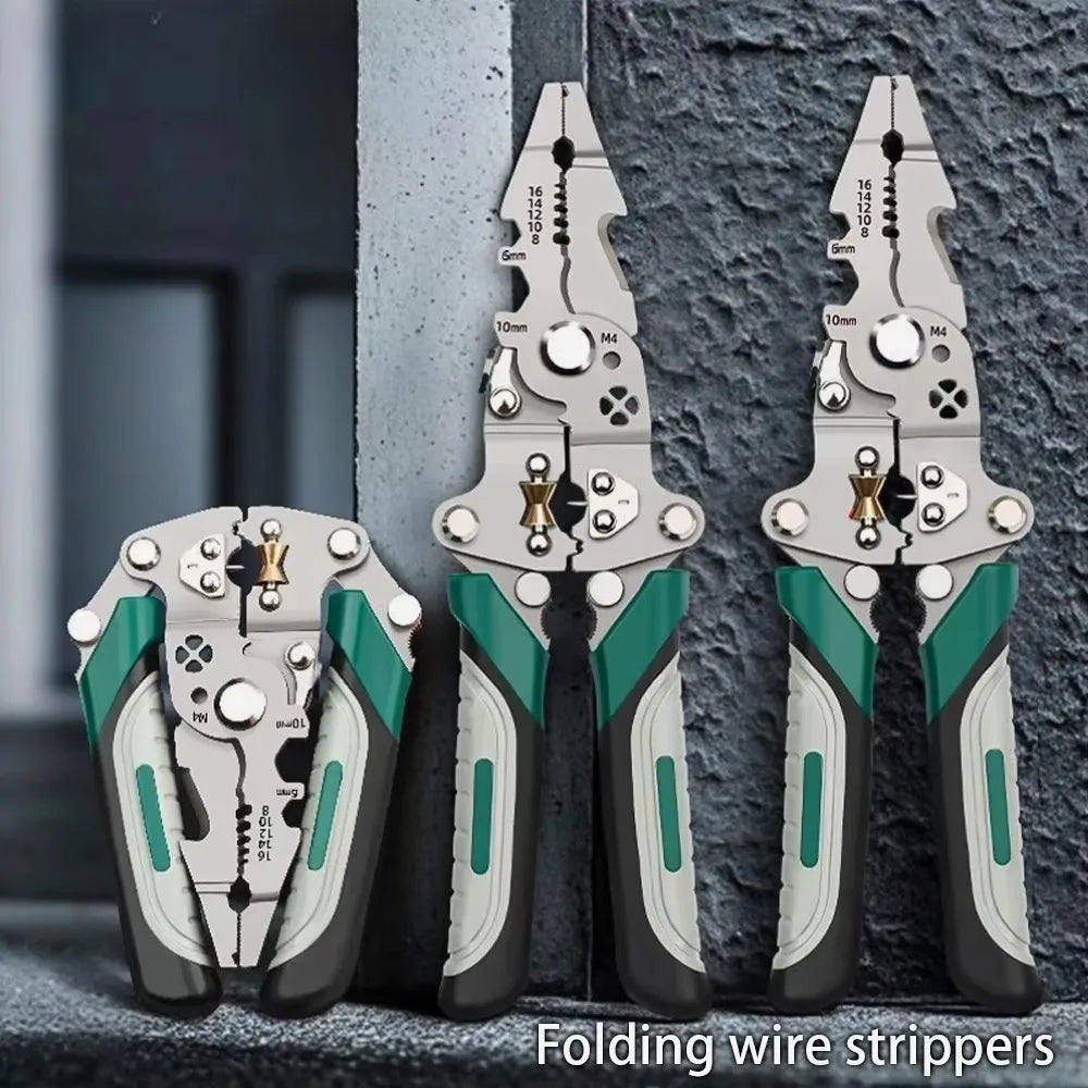 Foldable Wire Stripper, Pulley Design Multi-Function Electrician Wire Splitter Wire Winding Pliers Crimping Pliers Hand Tool