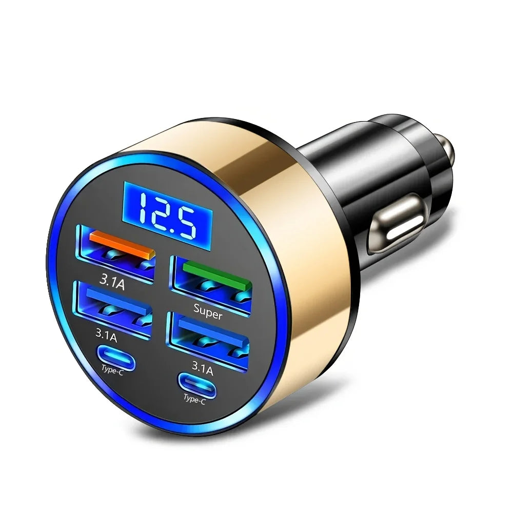 6-in-1 USB Car Charger Digital Voltage Display