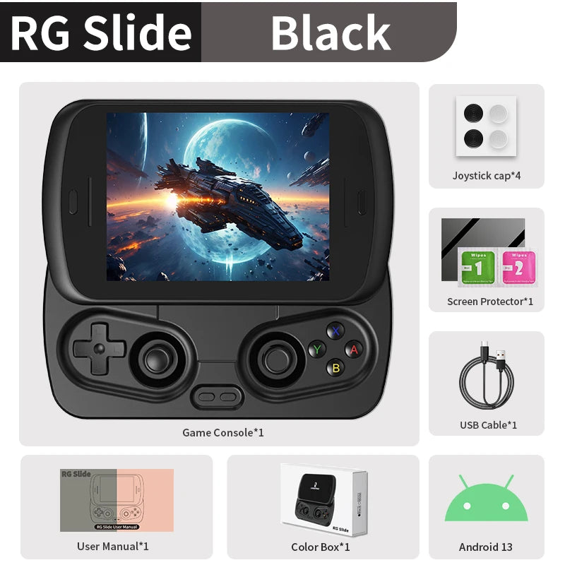 Anbernic RG Slide Retro Handheld Game Console 4.7" LTPS In-Cell Android Video Gaming Player Supports AI Assistant 1080p-Port Out