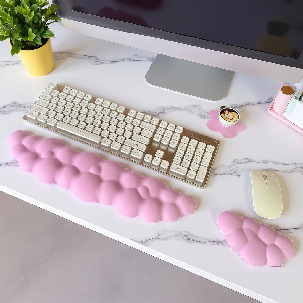 3pcs Cloud Keyboard Wrist Rest Set, Cloud Wrist Rest with Non-Slip Base, Desktop Floral Coaster, Suitable for Keyboard Wrist Pad