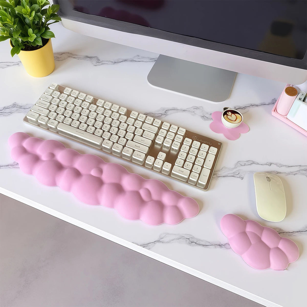 3pcs Cloud Keyboard Wrist Rest Set, Cloud Wrist Rest with Non-Slip Base, Desktop Floral Coaster, Suitable for Keyboard Wrist Pad