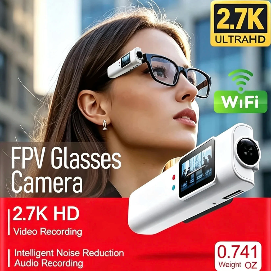 Mini Body Camera 2.7K HD Wearable FPV Eyeglasses Video Shooting WiFi Headset Glasses Action Cameras for Walking Travel Cycling