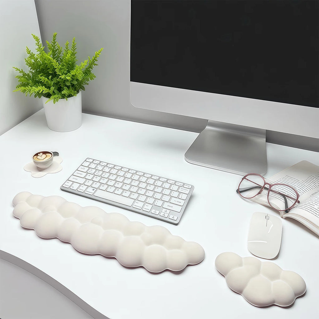 3pcs Cloud Keyboard Wrist Rest Set, Cloud Wrist Rest with Non-Slip Base, Desktop Floral Coaster, Suitable for Keyboard Wrist Pad