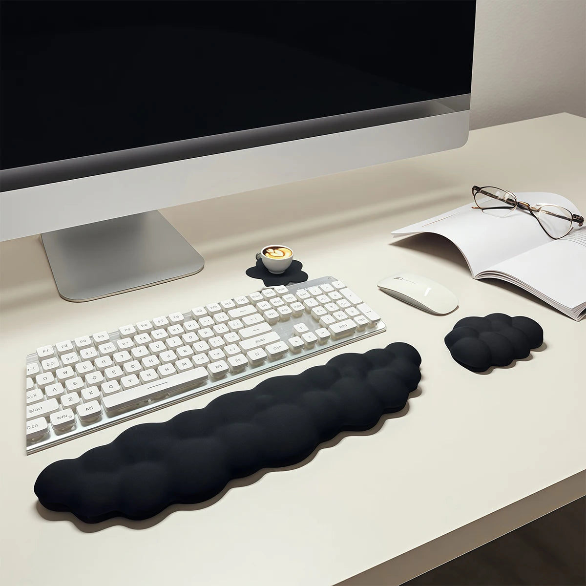 3pcs Cloud Keyboard Wrist Rest Set, Cloud Wrist Rest with Non-Slip Base, Desktop Floral Coaster, Suitable for Keyboard Wrist Pad