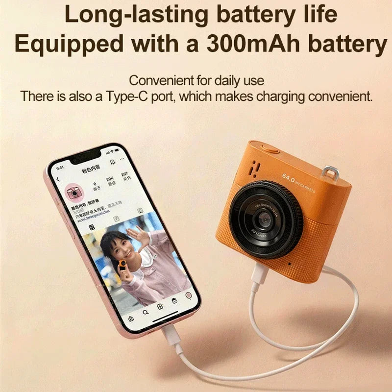 Portable Keychain Mini Camera 64 Million Pixels 16X Digital Zoom 1.4" IPS Display Pocket Camera For Travel Vlog Recording