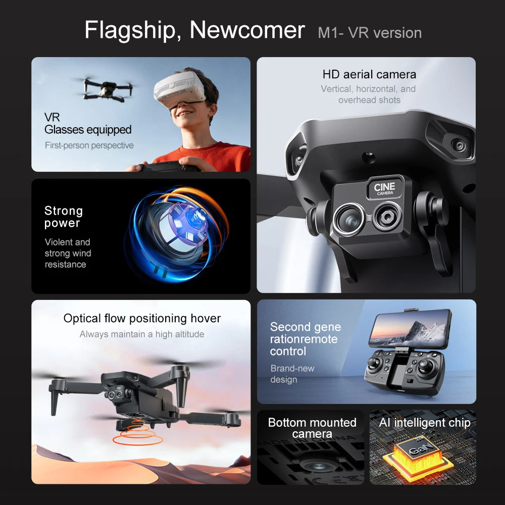 Original M1/M1VR Foldable GPS Drone 4K HD Dual Camera Flow Positioning VR Glasses Portable Outdoor RC Aerial Quadcopter
