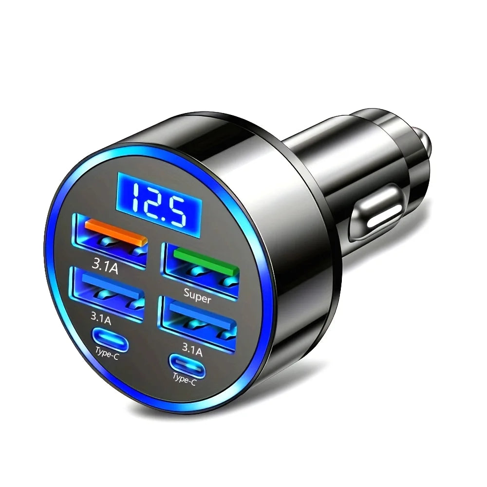 6-in-1 USB Car Charger Digital Voltage Display