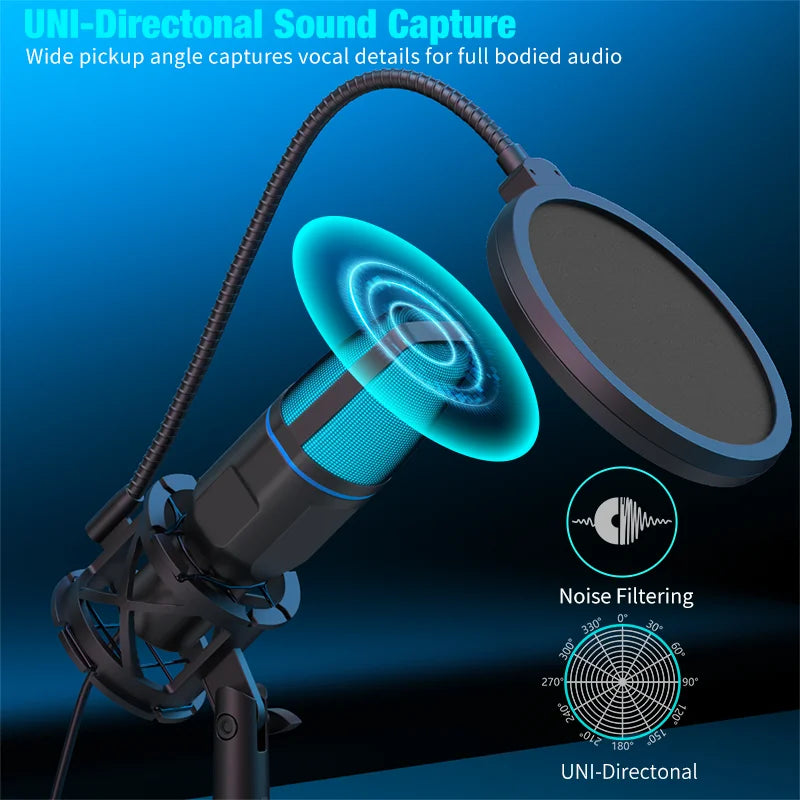 RGB USB Condenser Microphone for Gaming, Streaming & Podcasting