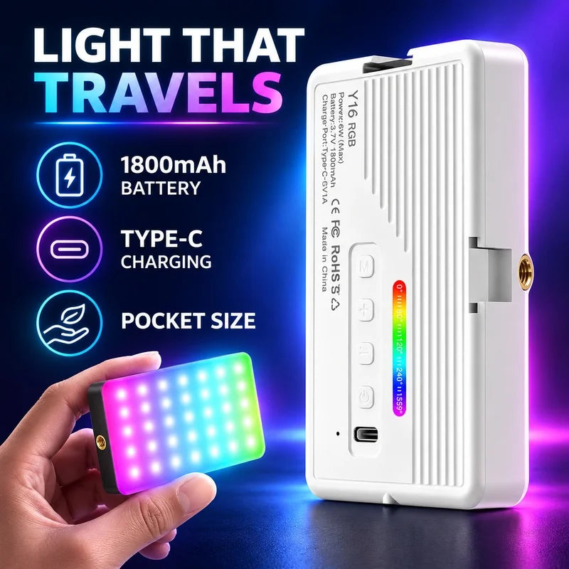 Y16 RGB LED Video Light Portable Pocket Fill Light 3 Color Temperatures for Selfie Vlog Photography Live Streaming