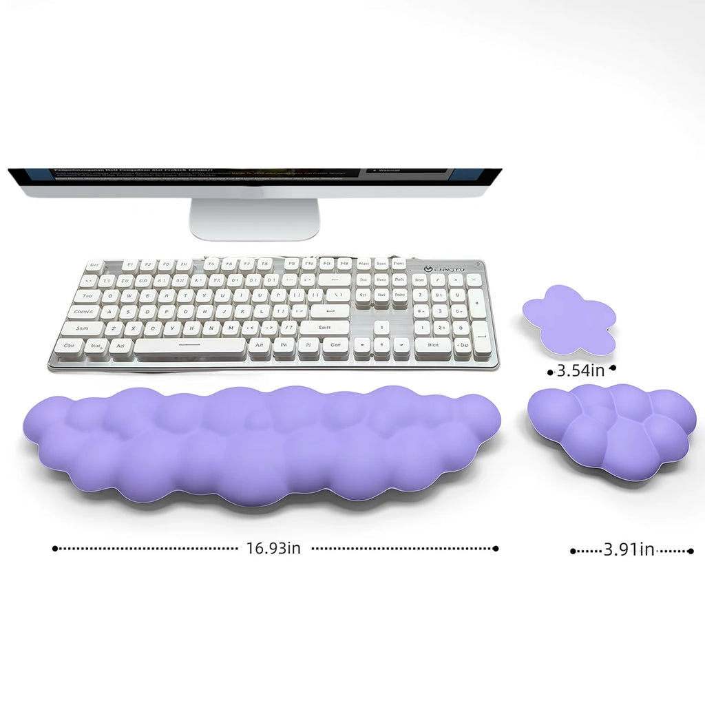 3pcs Cloud Keyboard Wrist Rest Set, Cloud Wrist Rest with Non-Slip Base, Desktop Floral Coaster, Suitable for Keyboard Wrist Pad