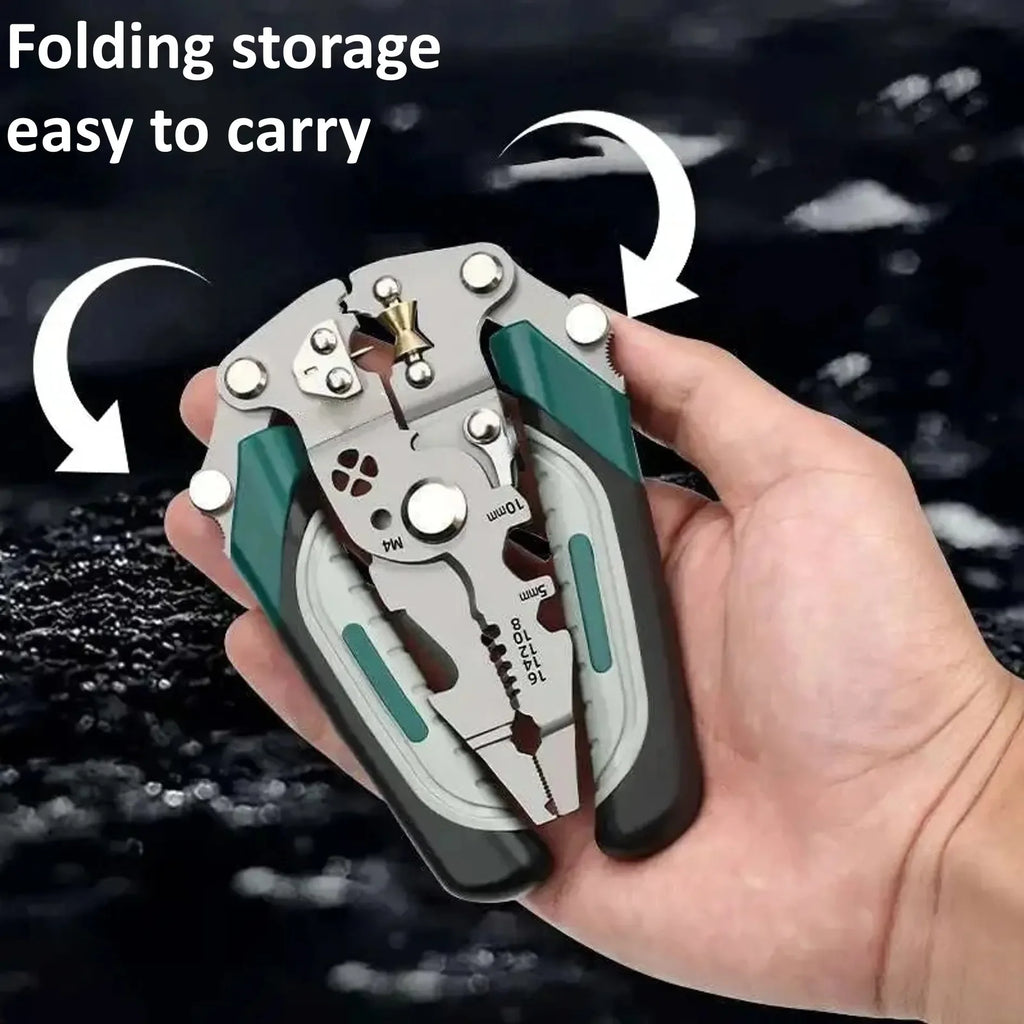 Foldable Wire Stripper, Pulley Design Multi-Function Electrician Wire Splitter Wire Winding Pliers Crimping Pliers Hand Tool